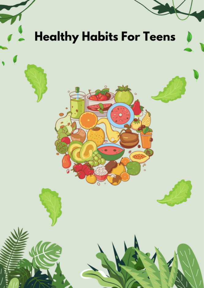 Custom graphic representing healthy balanced foods.